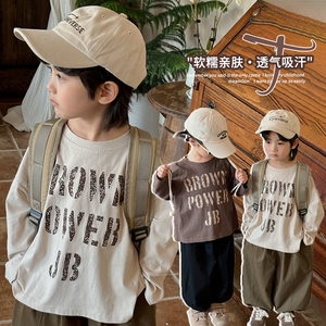 儿童春装长袖T恤2024新韩版男童女童休闲字母上衣圆领宽松打底衫