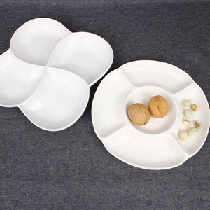 陶瓷小吃拼盘纯白简约五格分餐碟子家用干果盘耐用易清洗饭店商用