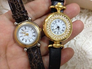 花花家vintage购自美国鳄鱼皮简洁款洛可可人造珍珠真皮手表