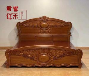 红木床1.8米双人床全实木菠萝格花梨木大床现代中式古典家具明月