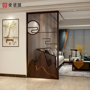 新中式屏风隔断客厅实木玄关房间卧室双面镂空装饰板木格栅背景墙