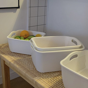 日式白色简约沥水篮厨房双层塑料篮洗水果神器淘菜盆滤水篮水果盘
