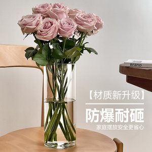 花瓶摆件客厅插花玻璃轻奢高级感亚克力透明水养玫瑰百合高直筒大