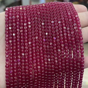 天然红刚玉散珠方糖手链项链正方形优化红宝石diy半成品手串饰品