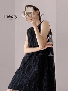 Theory WELLA黑色仙仙的羽毛连衣裙吊带背心裙外穿性感直筒小黑裙