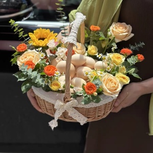 满月礼品手提送产妇闺蜜月子鸡蛋花篮鲜花藤编海草编织野餐水果篮