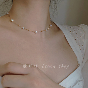 韩国代购高级14K包金珍珠项链女锁骨链2024年新款小众设计轻奢感