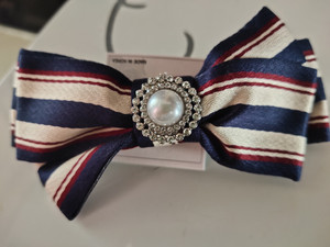 韩国代购LUCE正品新品珍珠镶钻发饰发夹弹簧夹条纹