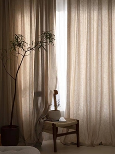 纯亚麻窗帘半遮光纯色白色浅灰色深灰卧室飘窗落地窗美式现代简约