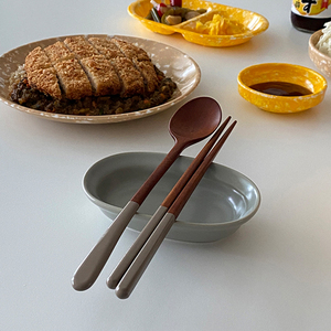 PIT 韩国马卡龙色家用高档防滑不锈钢筷子勺子叉子套装木质餐具