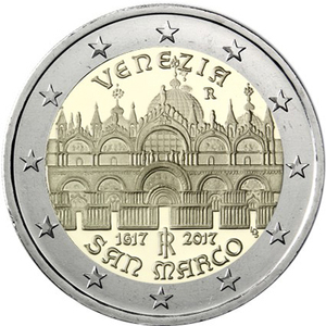 2017年第11枚2欧元纪念币，意大利--威尼斯圣马可大教堂建成400年