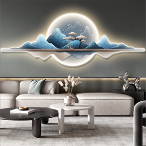 新中式客厅装饰画现代轻奢led发光氛围灯画沙发背景墙画墙壁挂件