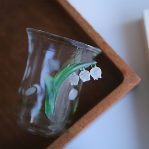 七隐 日式手工铃兰花玻璃杯 咖啡杯 红茶杯 耐高温玻璃杯碟