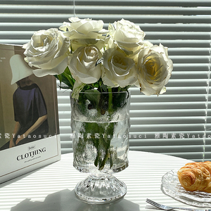 ins风玻璃花瓶欧式矮脚花瓶客厅插花摆件高档水培花瓶透明高级