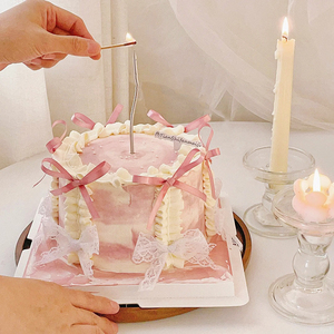 粉色网红丝带1cm芭蕾风蛋糕装饰雪花丝带蝴蝶结仙女爱心蜡烛插件
