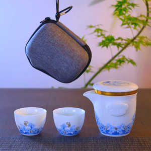 锦山堂旅行茶具1壶2杯羊脂玉瓷便携茶具户外随手泡快客杯旅游杯