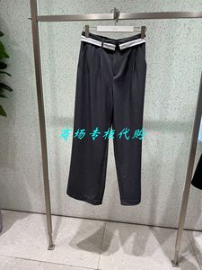Lily国内专柜代购2024夏季新款翻边灰色阔腿裤女裤124210C5550