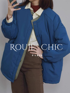 法国Rouje Chic法式小众克莱因蓝色棉服女冬加厚小个子羽绒服外套
