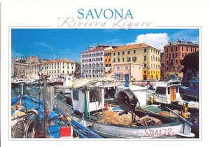 外国 欧洲意大利 萨沃纳 城市风光 港湾 船 原版明信片
