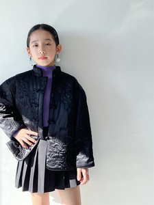 复古棉衣女童中式棉袄冬款中国风亲子黑色新中式棉服轻薄短款唐装
