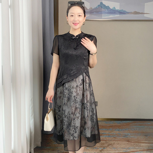 【小鹿服饰】妈妈夏季新款气质旗袍连衣裙中年女洋气短袖裙子40岁