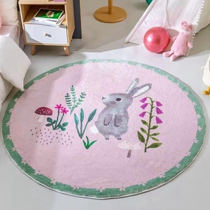 卡通韩式圆形卧室茶几客厅椅子地毯门厅儿童爬行游戏地毯兔子地垫