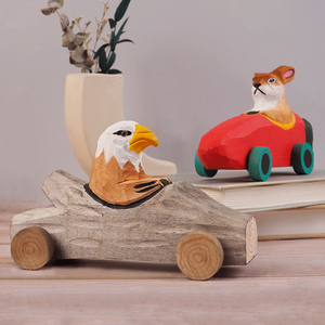 卡通老鹰玩具车实木摆件木质小车儿童房儿童工艺品创意动物滑行车