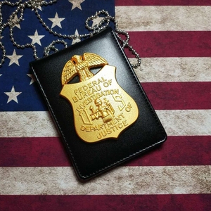 美国联邦样式纪念金属大徽章证件夹卡包带金属珠链可装驾照