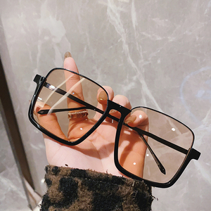 韩版半框透明茶色太阳镜女浅色网红款个性小红书墨镜素颜眼镜男士
