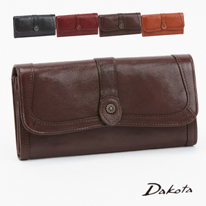 日本代购 Dakota 女士日系复古牛皮包盖式长款钱包