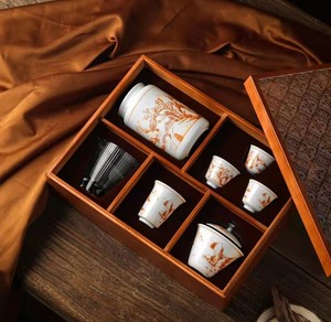 自然造物茶具组高档竹盒茶叶包装盒陶瓷茶叶罐空礼盒红茶绿茶通用