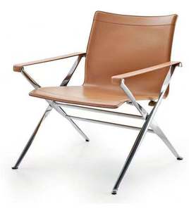 北欧简约现代设计师马鞍皮椅实心不锈钢弯曲工艺书椅休闲洽谈椅