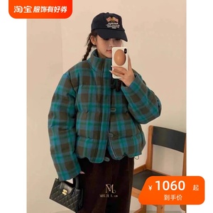 正品秒发现货 egg 鹅绒短款羽绒服 立领撞色格子羊毛加厚棉服外套