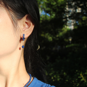 天然蓝宝石耳环女原创设计蓝晶石耳饰气质耳坠水晶半宝石耳链耳钉