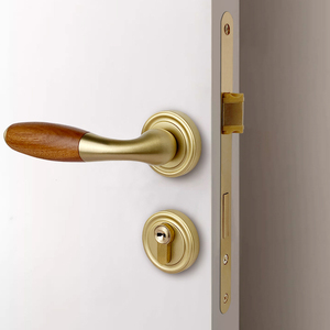 全铜室内胡桃实木门锁卧室法式美式静音复古中式分体通用型门把手