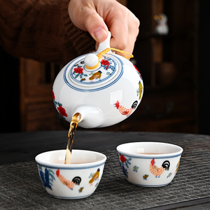 中式家用鸡缸杯茶具套装大明成化斗彩仿古陶瓷泡茶壶茶杯