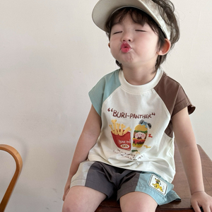 凡妈童装24夏季新款韩版男童宝宝套装小童卡通拼色背心短裤两件套