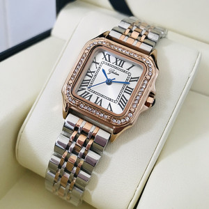 十大品牌手表女钢带镶钻山度士方形精致小巧轻奢女士手表方块表