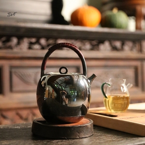 枣壶 红铜仿银壶做旧烧水空间煮茶泡茶壶1.2L手工厚重茶器提梁壶
