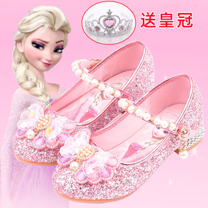 新款女童单鞋韩版公主鞋冰雪奇缘爱莎鞋儿童皮鞋走秀演出水晶鞋