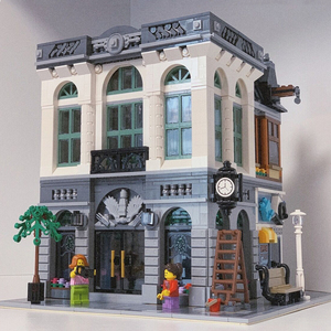 兼容乐高街景系列砖块银行侦探社城市建筑房子拼装积木玩具模型