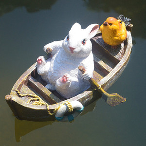 仿真浮水兔子户外庭院装饰假山鱼缸花园池塘漂浮树脂流水景摆件