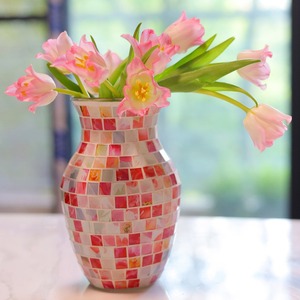 马赛克玻璃花瓶北欧纯手工粉色时尚家居客厅装饰摆件水培插花容器