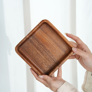 相思木正方钵创意可堆叠木盘子日式ins风木质餐具实木咖啡点心盘