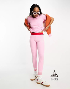 阿迪原创70年代粉色红色修身长裤短袖上衣套装2023-05-22