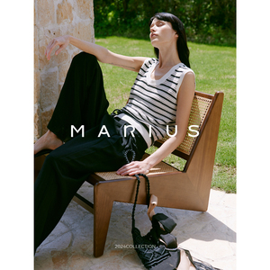 MARIUS | 和纸纱德国STOLL進口织机镂空条纹U领针织背心马甲套装