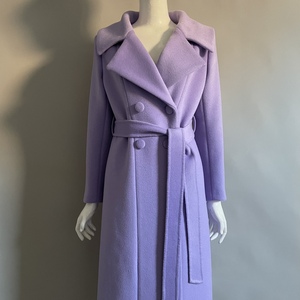 法式优雅浅紫色复古修身显瘦西装领厚实保暖羊毛通勤中长款大衣
