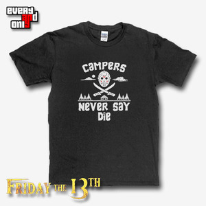 Friday the 13th黑色星期五Campers Never Say Die印花棉短袖T恤
