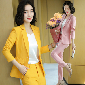 小西装外套女2020新款韩版英伦风黄色西服正装上衣小个子职业套装