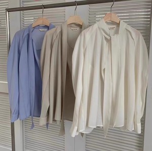 现货！riveroom韩国东大门代购24新设计感领口系带雪纺长袖衬衫女